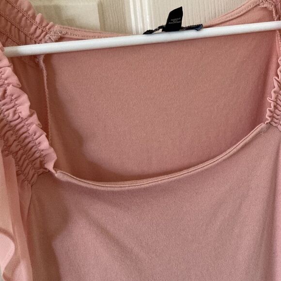 EXPRESS Flutter Sleeve Bodycon Skimming Blouse Pink Ruffled Sleeves Top Size XS - Picture 8 of 8